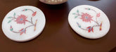 Handmade White Marble Coasters | Carnelian Stone Floral Inlay Art Gift for Him & Home Decor Unique Handicrafts IND
